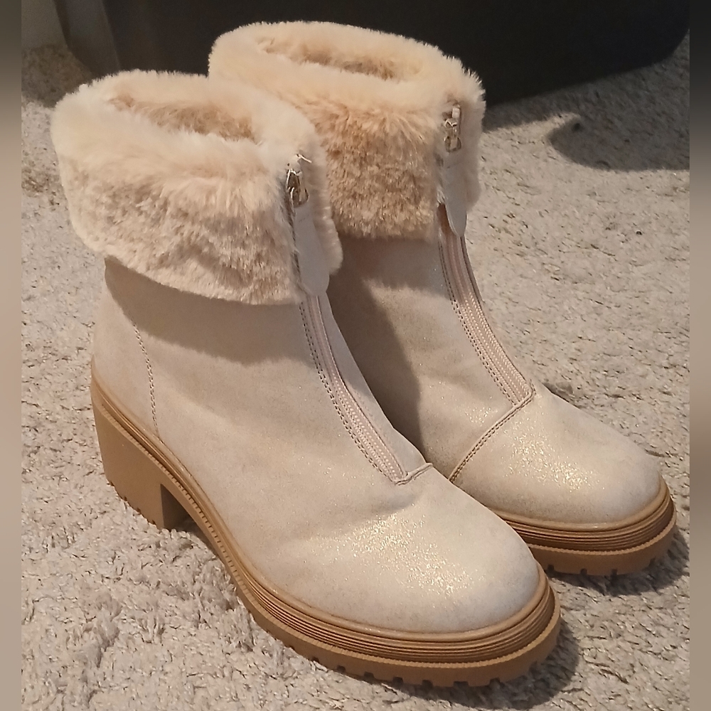Girl's Kids Children's Adorable Pink Fuzzy Heel Zipper Winter Boots
